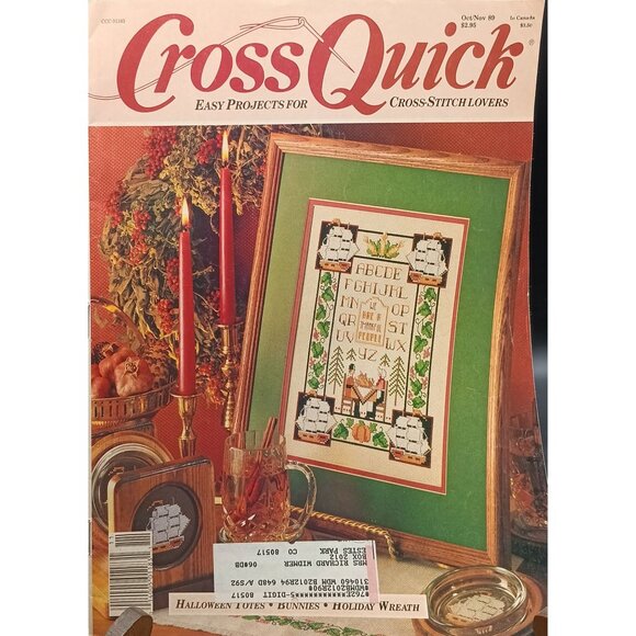 Vintage Oct Nov 1989 Cross Quick Magazine Cross-Stitch Projects Halloween Totes - Picture 1 of 2